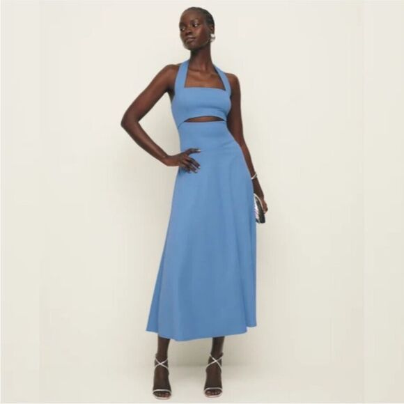 NWT Reformation Sonali Knit Dress in Sky Blue Sleeveless Midi Halter - Picture 3 of 14